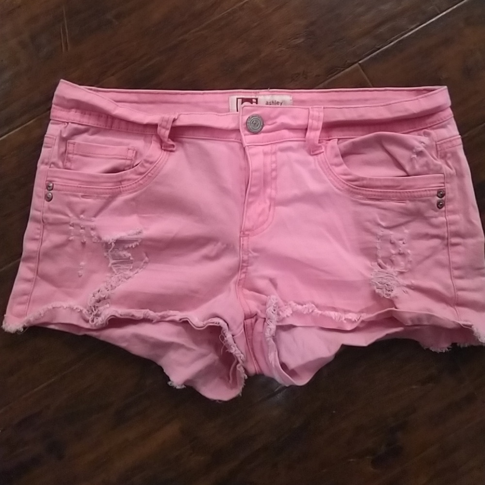 Pink Distressed Jean Shorts